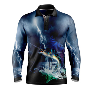 เสื้อโปโลตกปลาคอปกแบบสั่งทำ แขนยาว พิมพ์ลายแบบซับลิเมชั่น ป้องกันรังสียูวี UPF 50 แห้งเร็ว ระบายอากาศได้ดี เสื้อผ้าตกปลาสำหรับผู้ชาย - Product Image 2