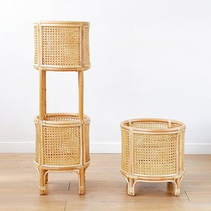 Ensemble de supports à fleurs en rotin, style bohème, jardinières d'intérieur, design rustique, motif circulaire, finition naturelle - Product Image 1
