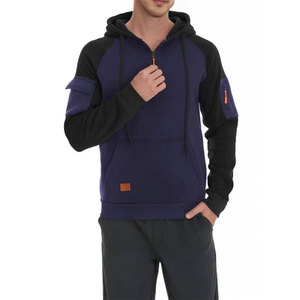 Men's Hooded Quarter Zip Sweatshirt <b>Raglan</b> Sleeve Solid Color Casual Autumn Wear With Pocket Breathable French Terry Fabric - Product Image 5