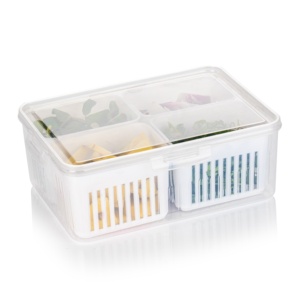 4 Compartment Food Storage Container with Drain Baskets Stackable Rectangle Meal Prep Box with Lid for Fridge - Product Image 6