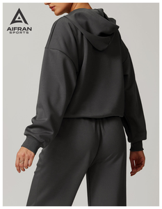 Sudadera con Capucha Extra Grande de Lujo para Mujer AIFRAN, con Logotipo Personalizado, 400g, Algodón Grueso, Sudadera Deportiva Ligera para Gimnasio, Venta al Por Mayor - Product Image 4