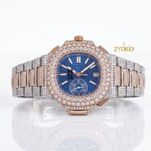 Reloj de Lujo con Diamantes Moissanite para Hombre, Dos Tonos, Oro Rosa y Plata, Acero Inoxidable, Cristal de Zafiro, Estilo Hip Hop Personalizado - Product Image 2