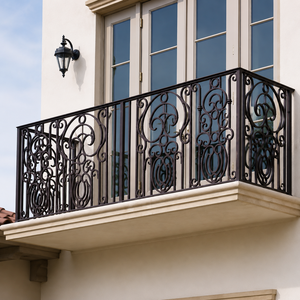 Barandilla de Balcón de Hierro Forjado Negro con Diseño Ornamental para Decoración y Seguridad de Terrazas de Villas y Apartamentos - Product Image 3