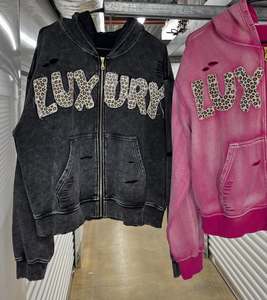 Envío Gratis a EE. UU. Sin Impuestos Personalizado Oversize de Gran Gramaje Vintage Lavado a la Piedra con Gráfico Estampado por Transferencia Térmica, Efecto Desgastado, Pedrería y Cremallera, Verano, Rápido - Product Image 2