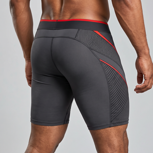 Shorts de compression gris pour hommes avec bordure rouge, respirants, pour la course à pied, la gym, les entraînements, sous-vêtements de sport, shorts de compression premium - Product Image 6