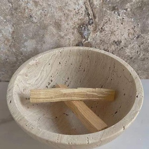 Cuenco decorativo de piedra travertino natural, quemador de incienso artesanal redondo, textura minimalista, decoración para el hogar, para mesa. - Product Image 1
