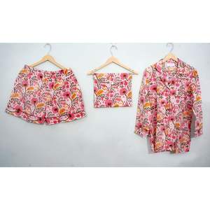 Conjunto de Pijama de Verano para Mujer, Transpirable, 100% Algodón, Manga Corta, Estampado Floral, Camiseta de Dormir Suave de Secado Rápido, Lavable a Máquina - Product Image 1