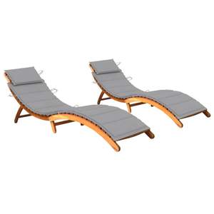 Chaise longue pliable standard en bois d'acacia massif gris et polyester - Product Image 1