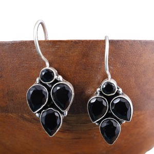 Pendientes de Ónix Negro Tribal en Forma de Gota de Agua |   Pendientes de Plata Antigua Estilo Boho Étnico para Fiesta, Joyería Artesanal para Mujer - Product Image 3