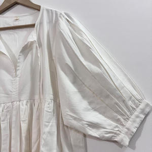 Mini-robe formelle en coton 100% naturel, imprimé floral dessiné à la main, faite à la main, écologique, col en V, manches 3/4, ourlet à volants en dentelle, lavable - Product Image 3