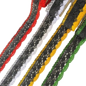 Wholesale Handmade Colorful Customized Color Striped Polyester Crochet Narrow Lace Crown Flower Border Fringe Trim - Product Image 1