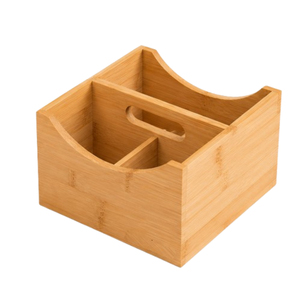 Porta utensilios ecológico de bambú natural con asa, organizador de cubiertos portátil de madera con 4 compartimentos para encimera de cocina - Product Image 1