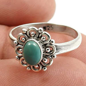 Bague classique en argent sterling 925 avec pierre précieuse turquoise naturelle de coupe ovale, style rétro accrocheur, élégante bague bohème - Product Image 2