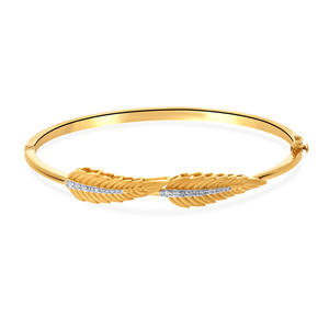 18K Yellow Gold Diamond Feather Leaf <b>Bangle</b> <b>Bracelet</b> for Women - Product Image 2