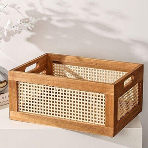 Panier de rangement en bois moderne, écologique, fait main, de qualité supérieure, avec poignées, multi-usages, pour la cuisine, la salle de bain, la chambre à coucher - Product Image 4