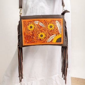 Tooled Fur Leather Clutch Purse Carved Leather Wallets Leather <b>Wristlet</b> Clutch Women Designed Purse - Product Image 1