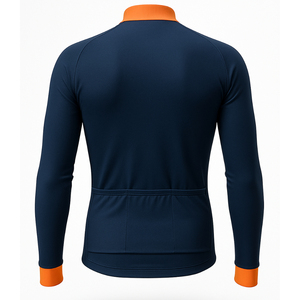 Maillot de Ciclismo con Cierre Completo, Azul Marino con Detalles Naranja, Secado Rápido, Transpirable, Absorbe el Sudor, Personalizado, Manga Larga, Unisex, Poliéster 220g - Product Image 2