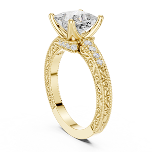 Anillo de Compromiso de Oro Amarillo de 14K con Diamante Cultivado en Laboratorio Certificado por IGI de 2 CT, Corte Princesa, Engaste Pavé, para Aniversario o Boda - Product Image 4