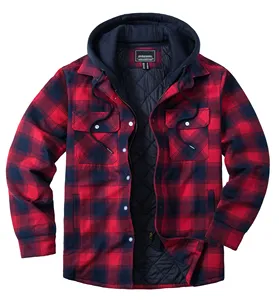 Unisex Canvas Wind Breaker <b>Jacket</b> with Removable Hood Plaid Winter Thick Hoodie Stand Collar Streetwear - Product Image 2