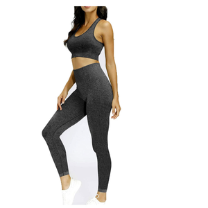 Ensemble de sport de haute qualité : Leggings froncés et soutien-gorge, tenue de yoga à manches longues, taille haute, ensemble 2 pièces pour femmes - Product Image 1