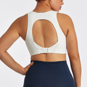 Sujetador deportivo sin costuras para mujer, blanco, con espalda cruzada, cuello redondo, de alto soporte, para yoga y ropa deportiva, de elastano y poliéster, ecológico, de secado rápido, con cierre frontal. - Product Image 5