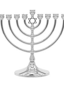 <b>Matte</b> Silver Metal Menorah Contemporary Linear Design Decorative Hanukkah Dining <b>Table</b> Accent - Product Image 6