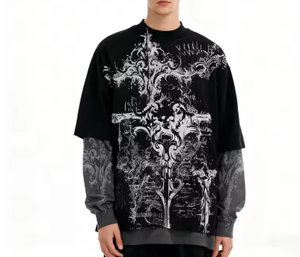 Men’s <b>Gothic</b> Skull Graphic Long Sleeve T <b>Shirt</b> Vintage Oversized Streetwear Round Neck Casual Top - Product Image 1