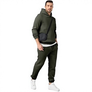 <b>Men's</b> Olive <b>Green</b> Hooded <b>Tracksuit</b> Set Streetwear <b>Men</b> 2-Piece Polyester Elastic Waist <b>Tracksuit</b> Set Hoodie Jogger Pants - Product Image 1