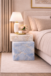 Mesa Auxiliar de Mármol Ónix Azul Hecha a Mano, Pedestal de Mármol de Lujo, Mesa Auxiliar Moderna, Mesa de Noche, Decoración Elegante para Sala de Estar - Product Image 2