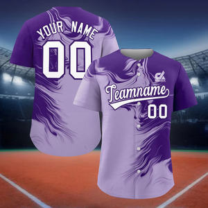 2025 Custom <b>Purple</b> Marble Baseball Jersey Gradient Swirl Design Button-Up Team Uniform Personalized Name Number Pro Style - Product Image 2