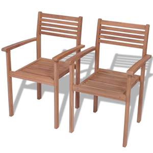 Ensemble de 2 chaises empilables en teck massif, bois naturel chaud, taille moyenne - Product Image 1