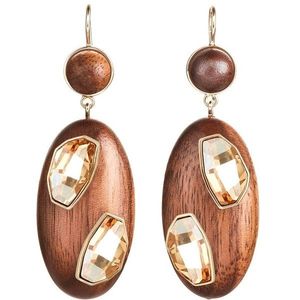Pendientes colgantes artísticos hechos a mano con cristales de imitación y madera para fiestas, uso diario, festivos, elegantes, para mujer, joyería llamativa con aros. - Product Image 1