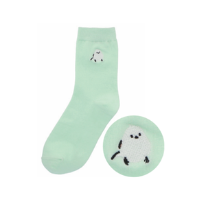Women's Crew <b>Socks</b> Teal Color <b>Cat</b> Embroidery Pattern Daily Wear Spring Season Regular Style Knitted <b>Socks</b> - Product Image 4