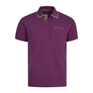 Polo Morado Sólido para Hombre con Cuello en Contraste, Manga Corta, Transpirable, Informal, para Verano, Golf, Tenis - Product Image 1