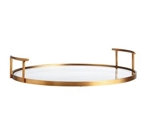 Wholesale Luxury Round Gold Mirrored Dining <b>Tray</b> Bulk Bow with Handles Hotel Restaurant Serving Platter Elegant <b>Vanity</b> Tableware - Product Image 1