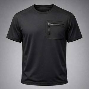 T-shirt de performance pour homme avec logo personnalisé, séchage rapide, respirant, pour la gym et l'entraînement, avec poche zippée - Product Image 1