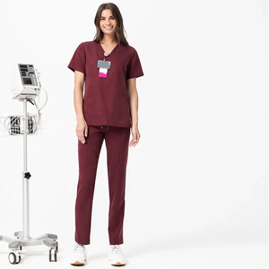Wholesale High Quality Women Medical <b>Scrub</b> Uniform V-neck Short Sleeve Nurse Hospital Workwear Elastic Soft Surgical <b>Scrub</b> <b>Set</b> - Product Image 3