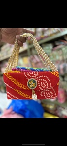 <b>Red</b> Bandhani Print Ethnic Potli Bag for Women Cultural Events Stylish Premium Silk Fabric Lightweight Handbag - Product Image 2