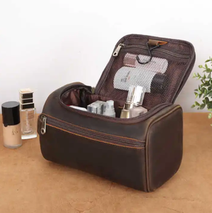 Neceser de Viaje con Doble Cierre, Bolsa de Aseo para Hombre con Bolsillo para Teléfono, Bolsa de Cosméticos de Cuero para Hombre, Bolsa de Aseo Casual - Product Image 4