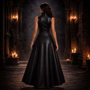 Robe corset en cuir véritable noir avec longue cape et laçage sur le devant, robe longue de Eoin Winston Sports, fabriquée au Pakistan - Product Image 5