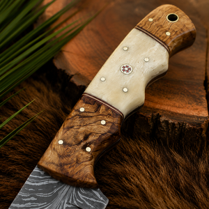 Custom Handmade Damascus Hunting <b>Knife</b> with Leather Sheath Olive Wood & <b>Bone</b> <b>Handle</b> Outdoor Camping Survival Bushcraft OEM ODM - Product Image 3