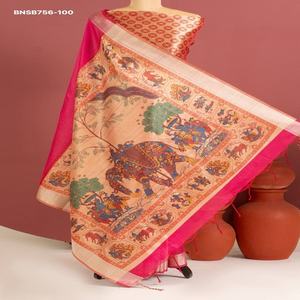 Nouvelle arrivée : Saree traditionnel indien en soie Khadi avec broderies Kalamkari et Zari, fournisseur de sarees de Surat, exportateur de mode féminine - Product Image 1