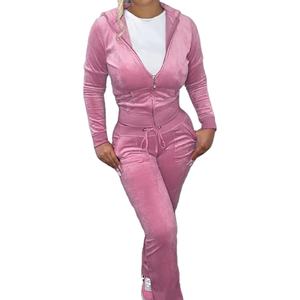 Ensembles de survêtement en velours velours deux pièces pour femmes coupe ajustée personnalisée Street 2 survêtements d'entraînement décontractés brodés survêtements solides - Product Image 1