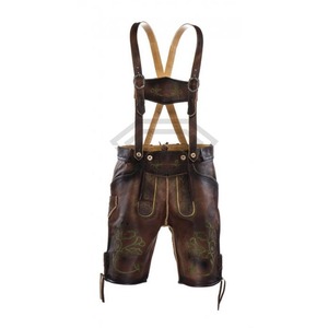 Shorts en cuir bavarois de qualité supérieure, couleur marron uni, taille élastique, coupe ajustée, écologiques, anti-plis - Product Image 1