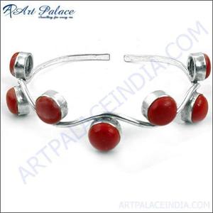 Brazalete de plata de piedras preciosas de Coral sintético estilo Celeb Brazalete de plata de piedras preciosas Brazalete cómodo de piedras preciosas - Product Image 2