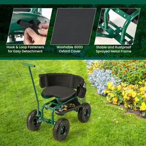 Adjustable Height Swivel <b>Seat</b> Rolling Garden <b>Storage</b> Cart with <b>Storage</b> Basket - Product Image 6