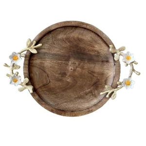 Plateau de service attrayant en bois de manguier brun avec poignées en laiton, idéal pour les collations, la restauration rapide, les nouilles, pour l'équipement de cuisine - Product Image 4