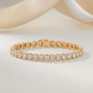 Chaîne et bracelet tennis en or jaune massif 18 carats, bijoux fins de luxe certifiés GIA pour femmes - Product Image 3