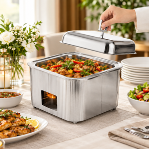 Ensemble de réchauds de luxe en acier inoxydable doré pour buffet, maintien au chaud des aliments, service traiteur, mariage, hôtellerie, banquet, casseroles et marmites chaudes - Product Image 3