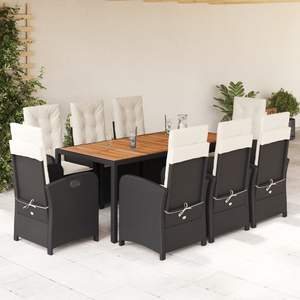 Solid Acacia Wood And Pe Rattan <b>Garden</b> <b>Dining</b> <b>Set</b> In Black And Cream Color <b>8</b> <b>Seater</b> Outdoor Furniture Contemporary Style - Product Image 1